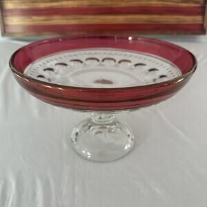 Indiana KINGS CROWN RUBY FLASHED THUMBPRINT 10” Wide LARGE COMPOTE